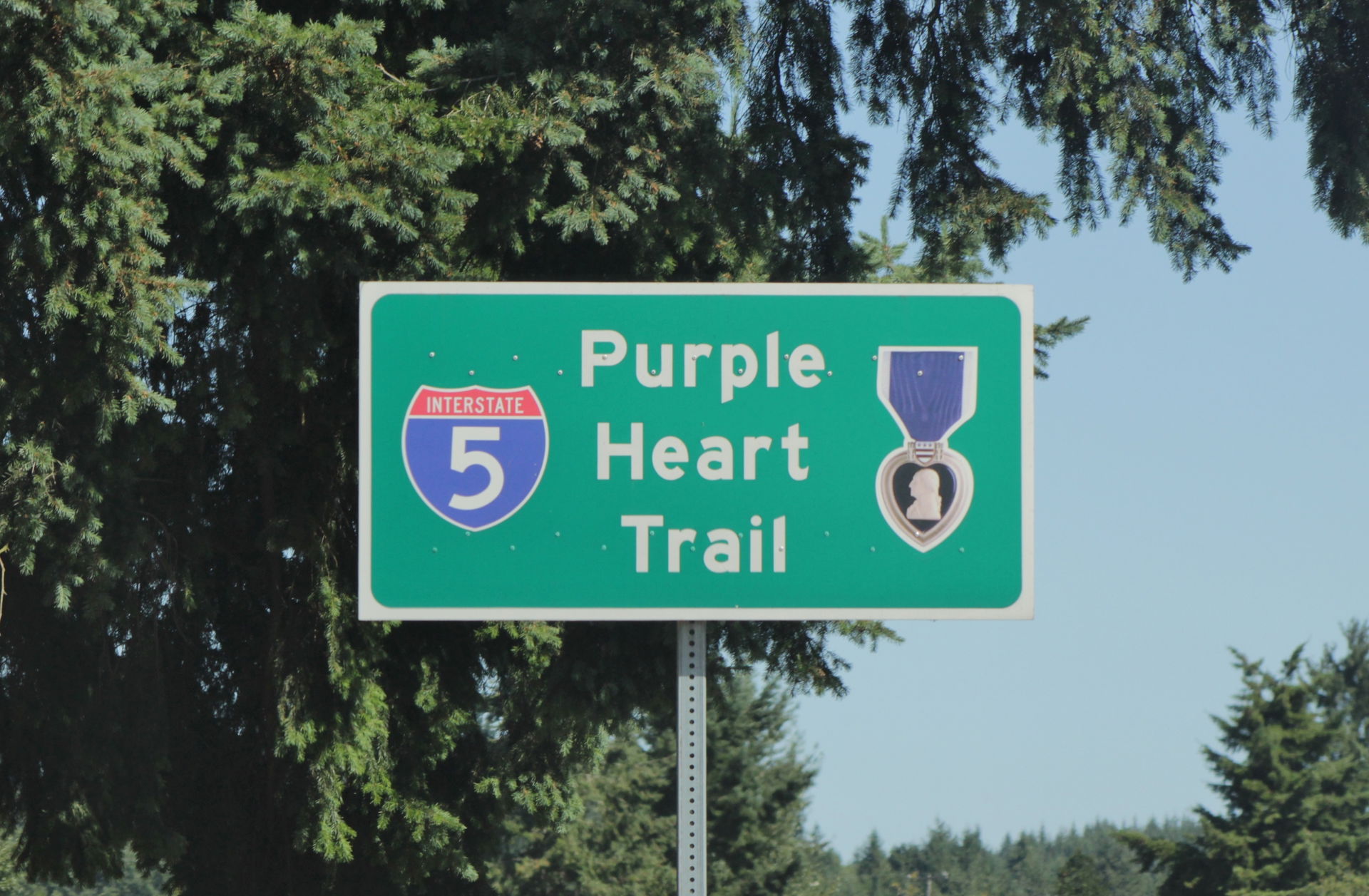A "Purple Heart Trail" sign at the Maytown Rest Area on Interst…