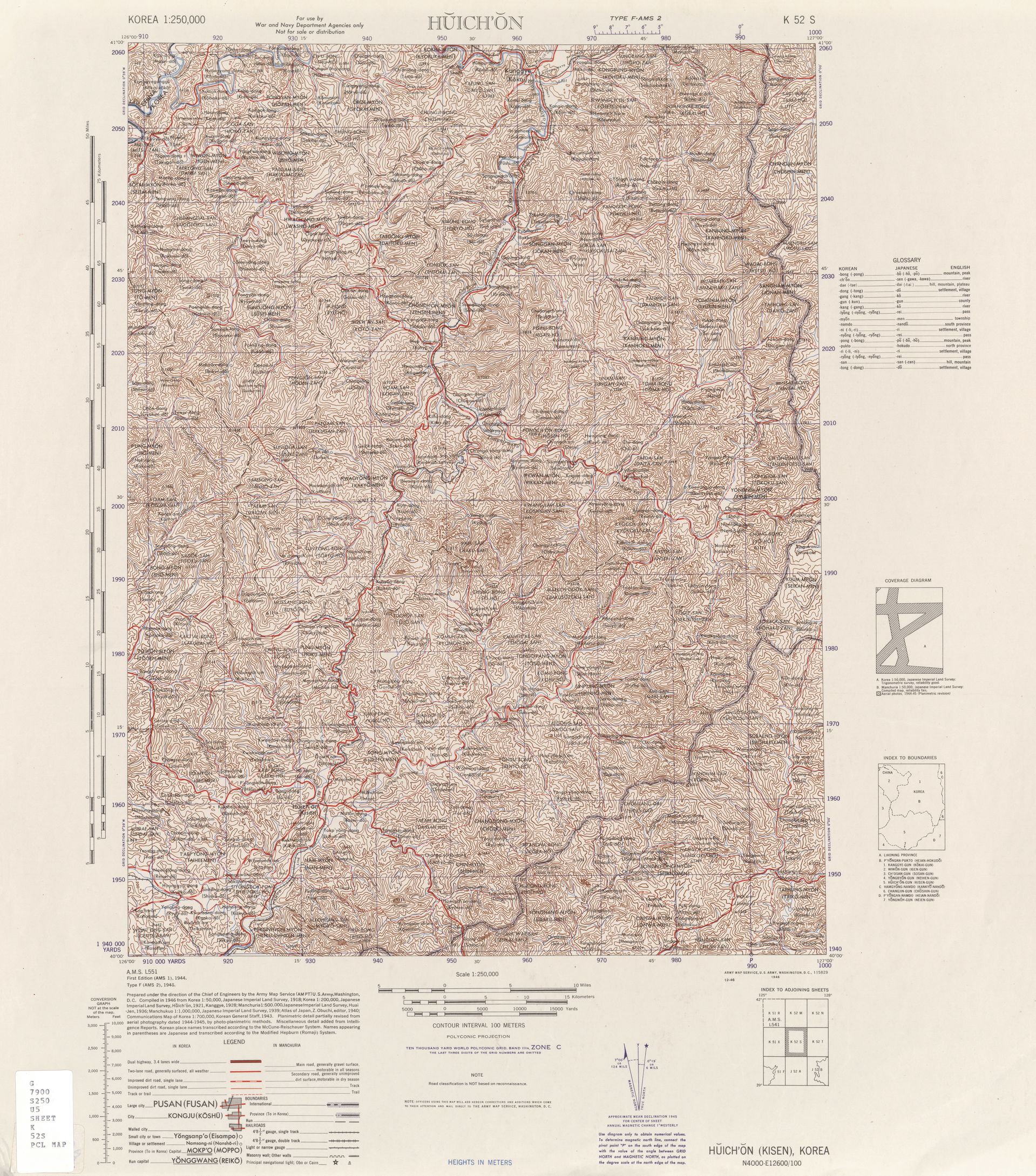 Huichon - Sheet K-52-S, 1:250,000 (15.3MB) - Korea, Series L551…