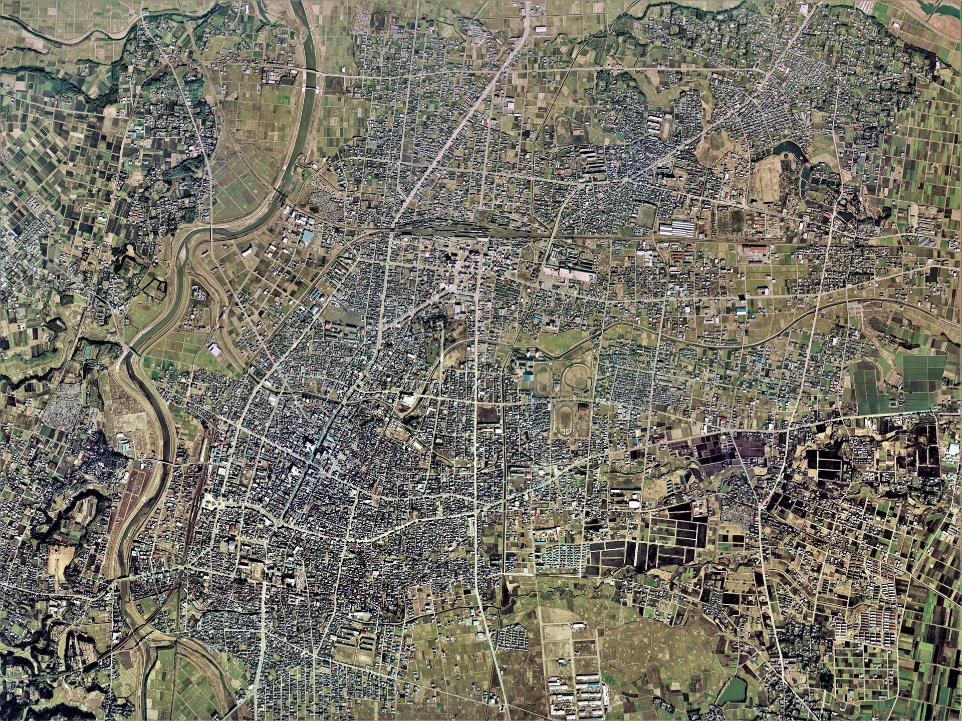 Miyakonojo city center area Aerial photograph.1975