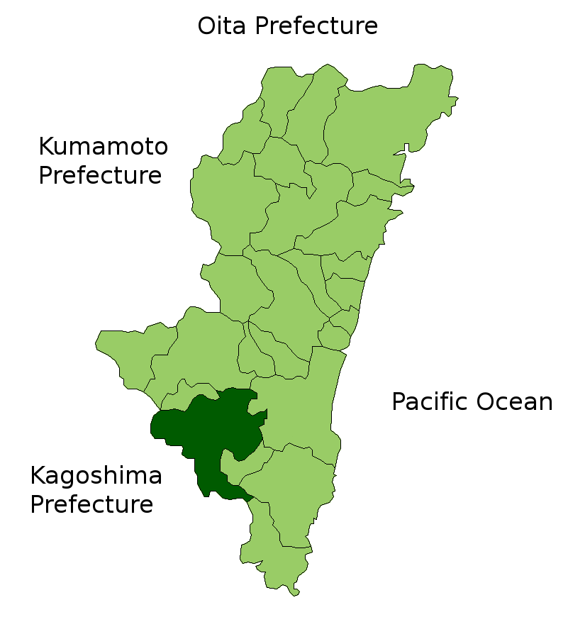 Location Map of Miyakonojo in Miyazaki Prefecture, Japan