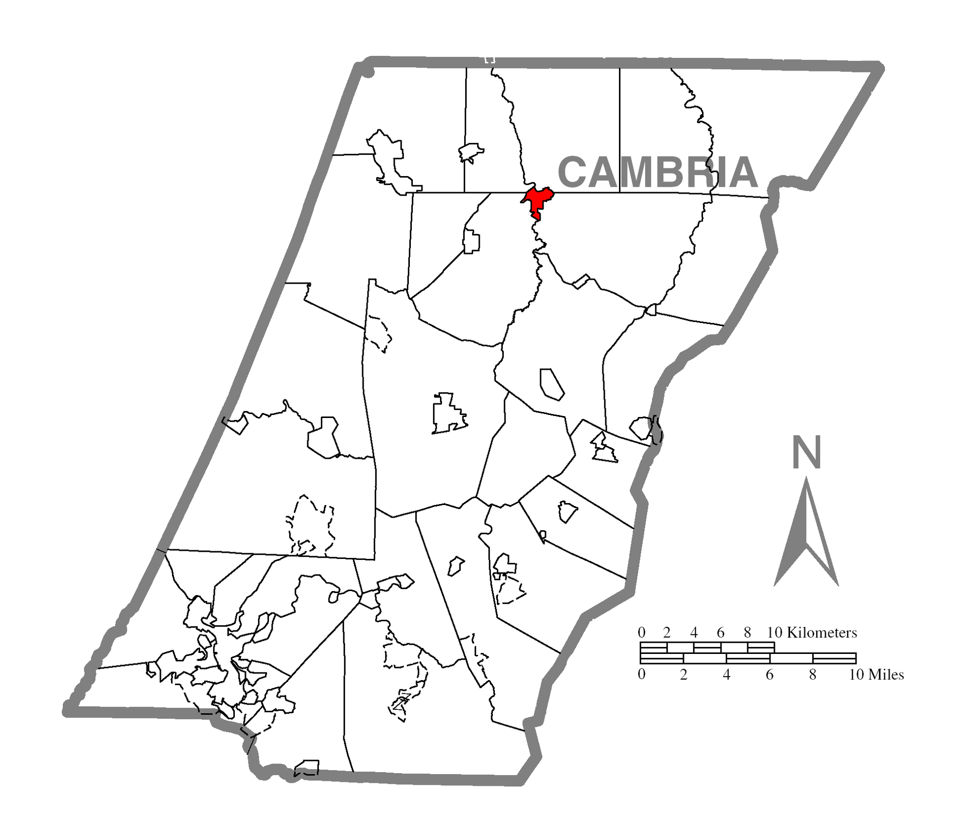 A map of Cambria County showing Patton, Pennsylvania (alternate…