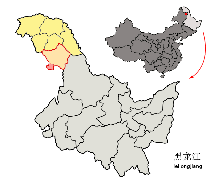 Location of Jiagedaqi District (pink) and Daxing'anling Prefect…