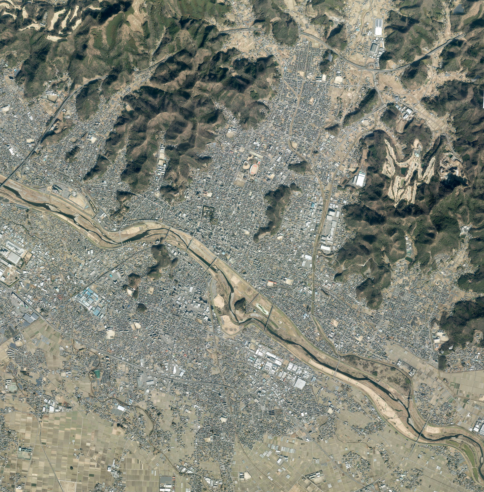 Ashikaga city center area Aerial photograph.2023.