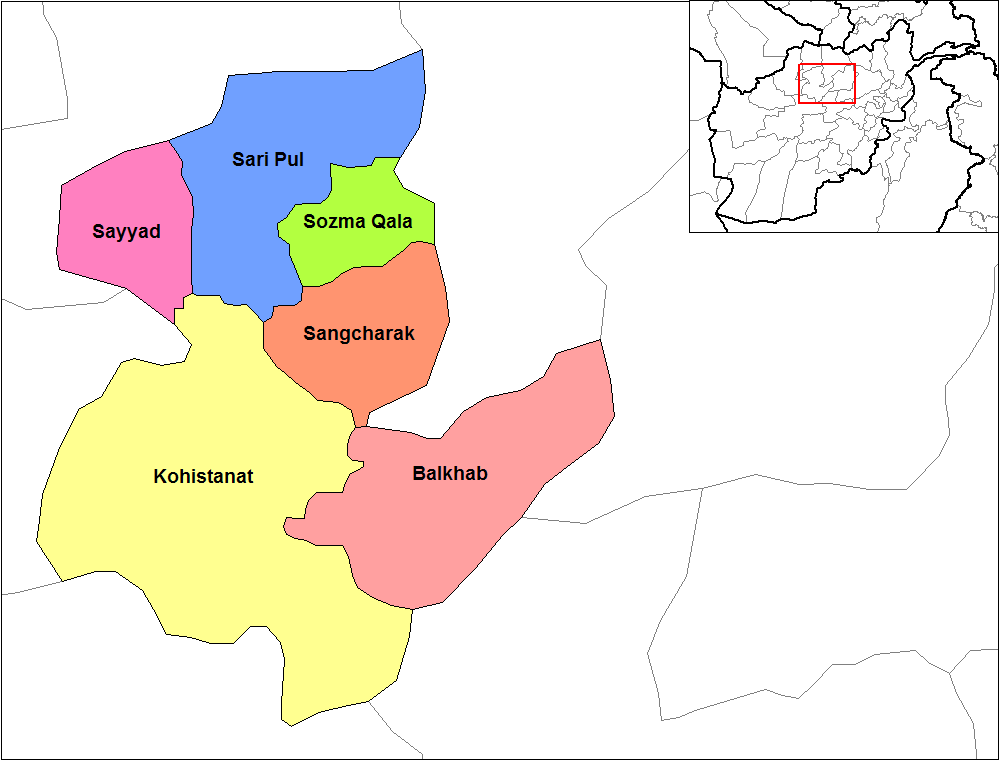 Map of the districts of Sare Pol province of Afghanistan. Creat…