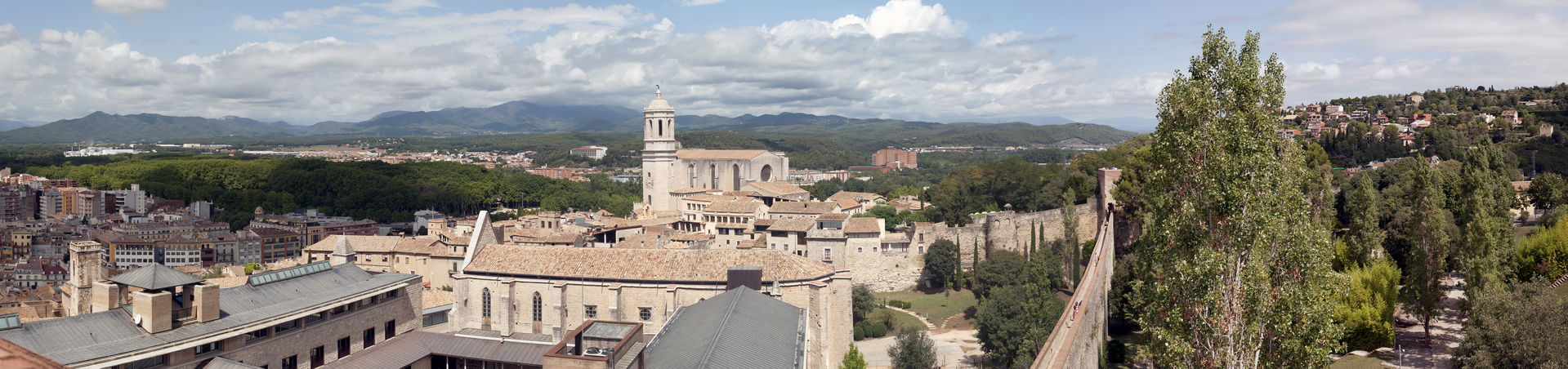 Panoramic view of Girona, Spain in the province of Catalonia. T…