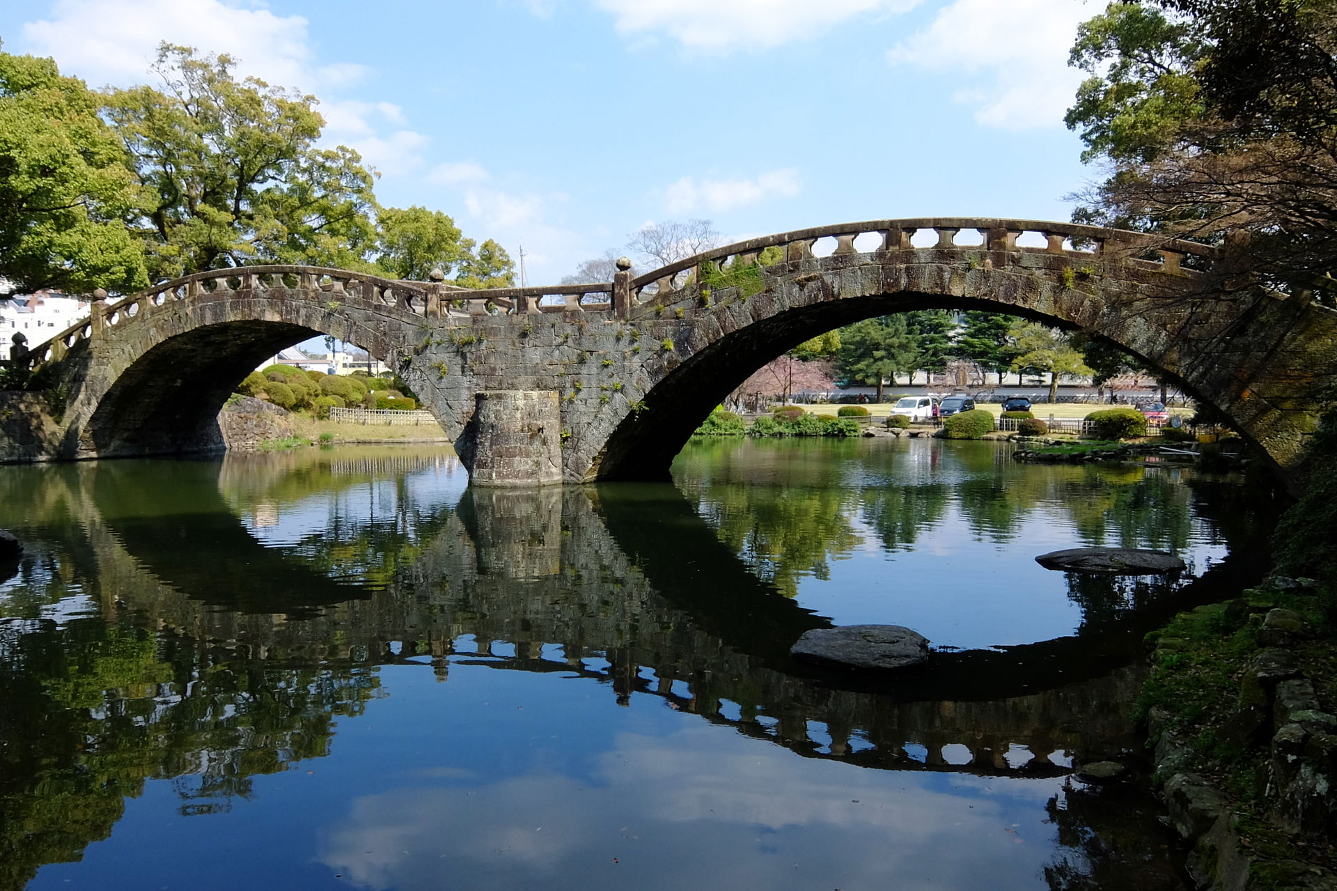 The Megane-bashi of Isahaya Park in Isahaya, Nagasaki prefectur…