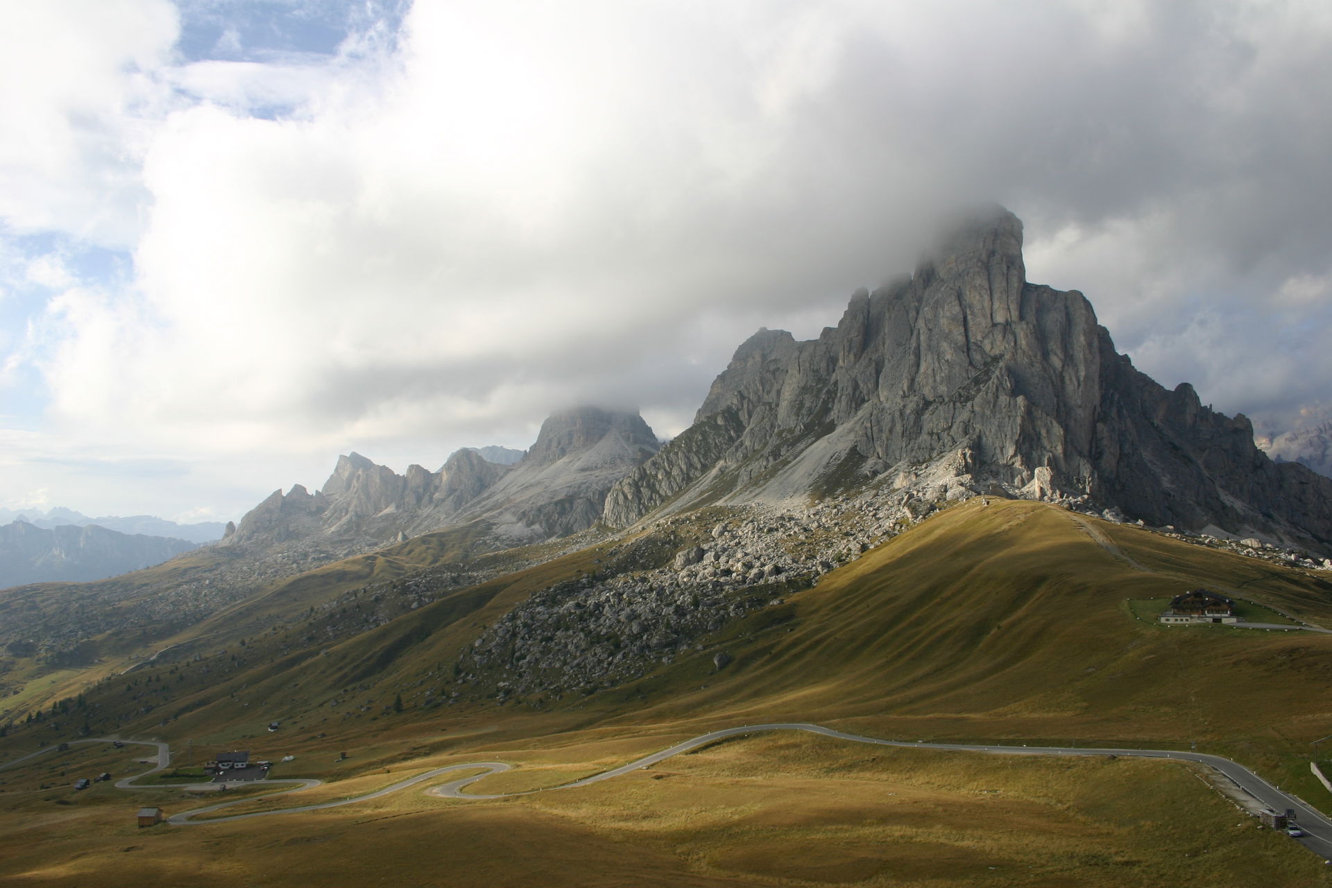 Giau Pass in the Dolomites, Italy, southern access, in the fore…