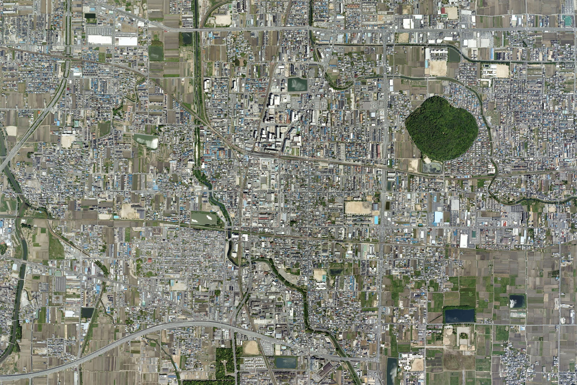 Kashihara city center area Aerial photograph.2008