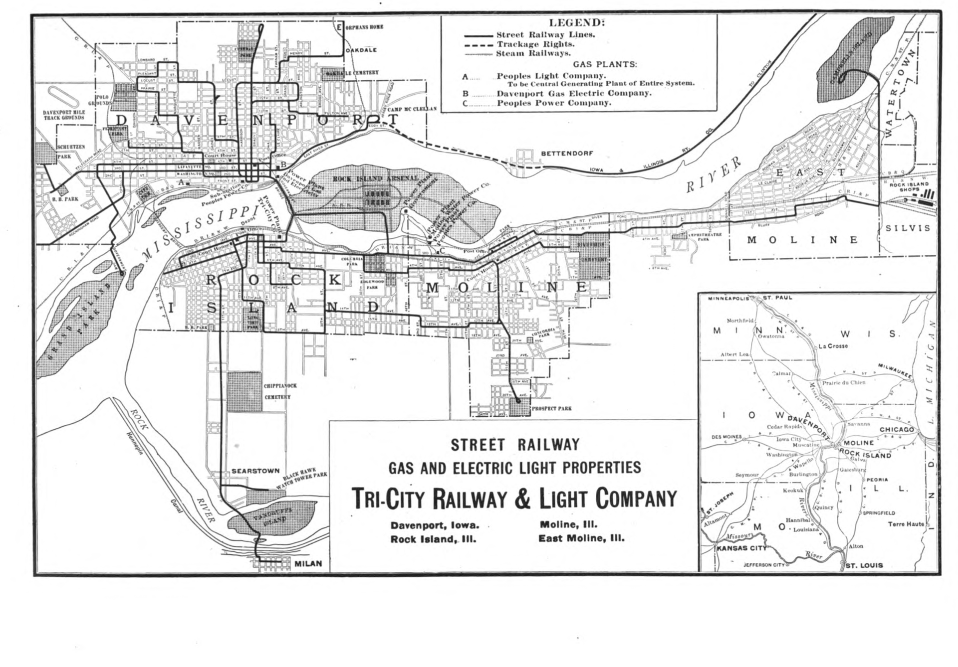 Map of Tri-City Railway and Light Company, Davenport Iowa Rock …