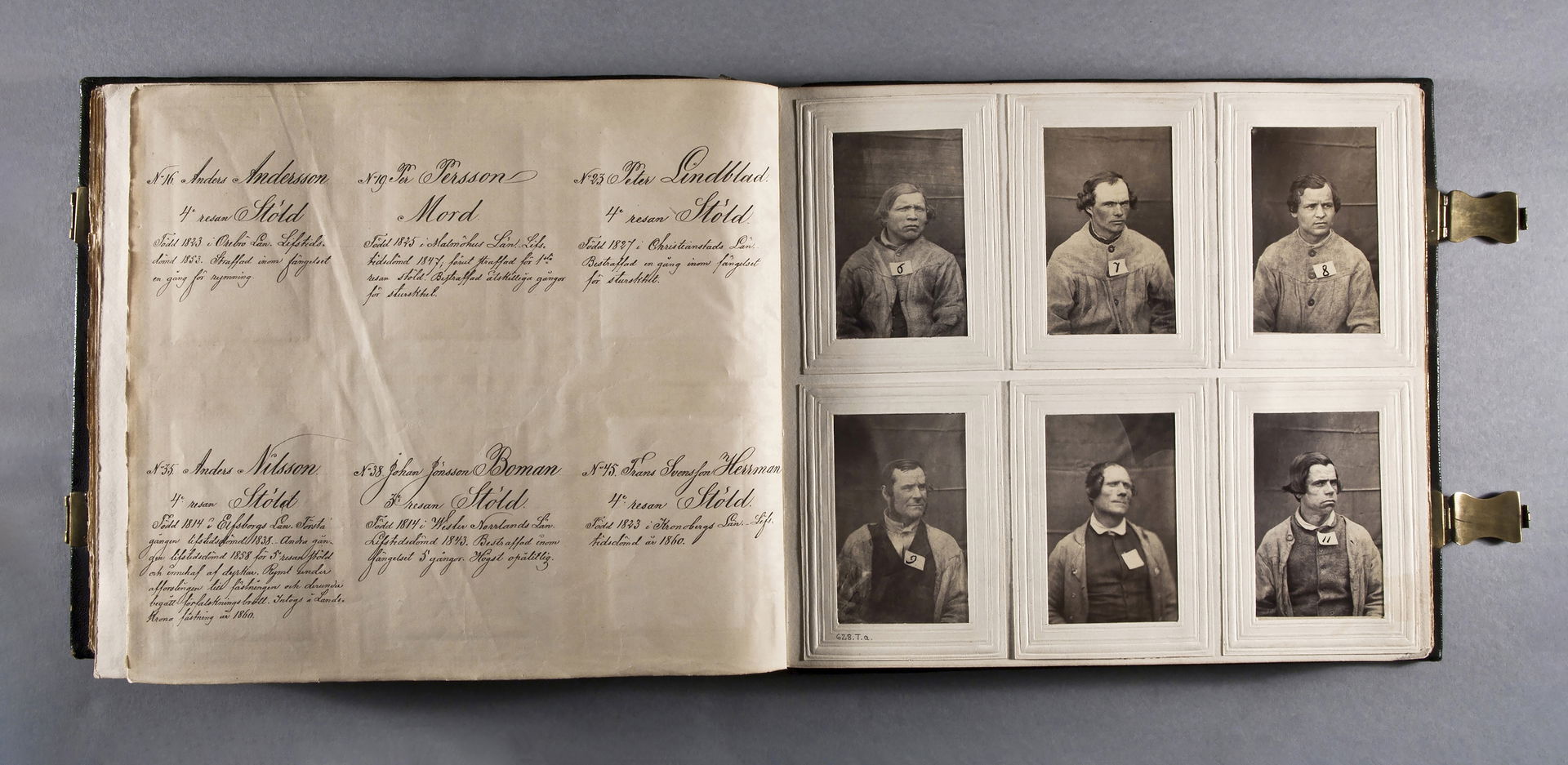 A spread  from a photo album of convicts at Landskrona Citadel,…
