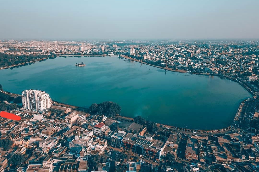 View of Kota city with Jag Mandir lake, Rajasthan
