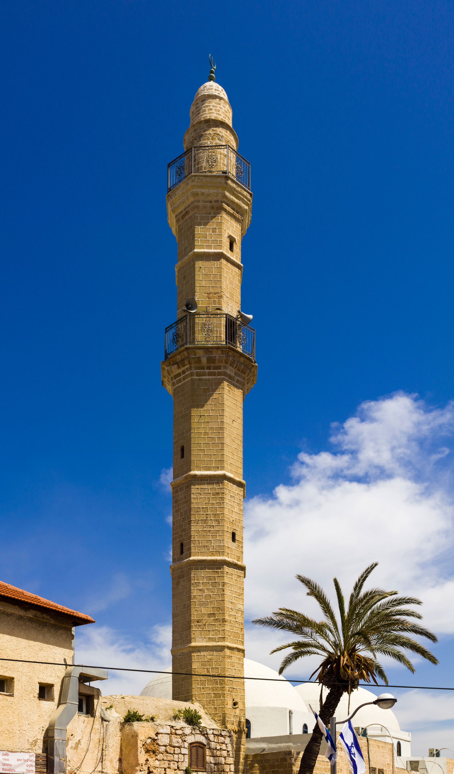 Minaret, Mahmoudiya Mosque (Arabic: جامع المحمودية) in Jaffa.