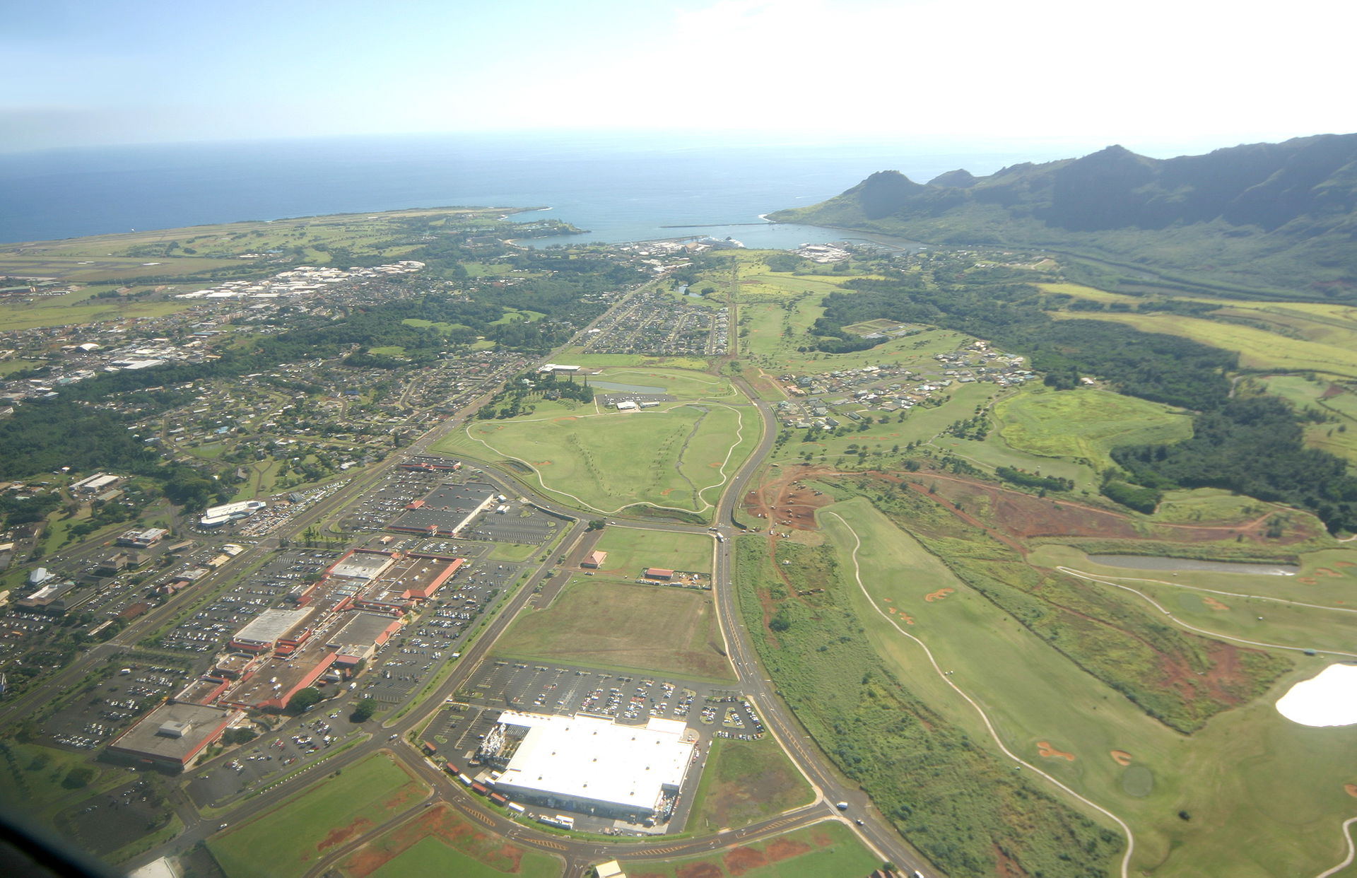 Aerial view of Lihue, Kauai, Hawaii.
