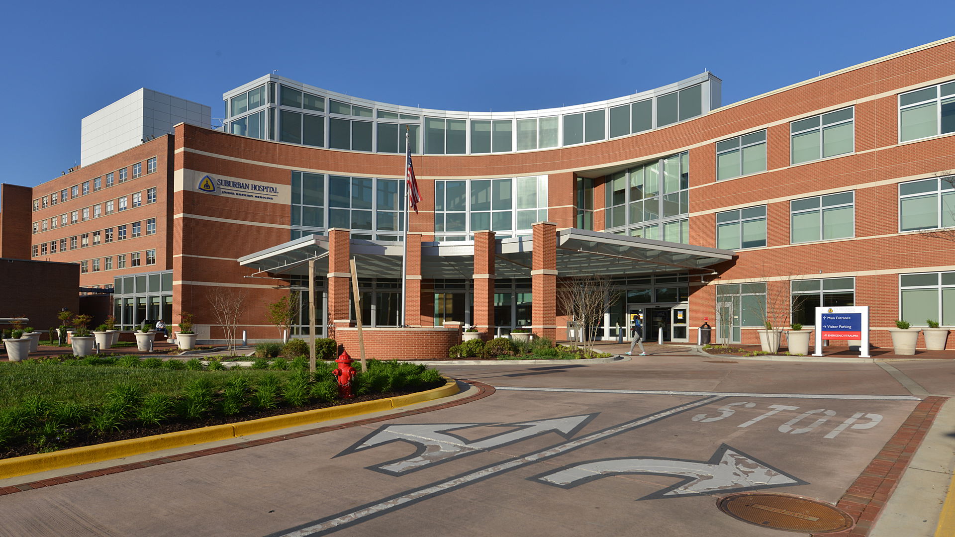 The main entrance to Suburban Hospital, a member of Jons Hopkin…