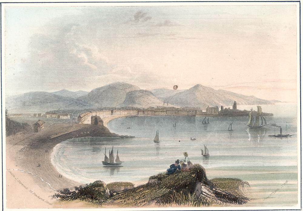 Looking south, Pen Dinas, ships in bay.