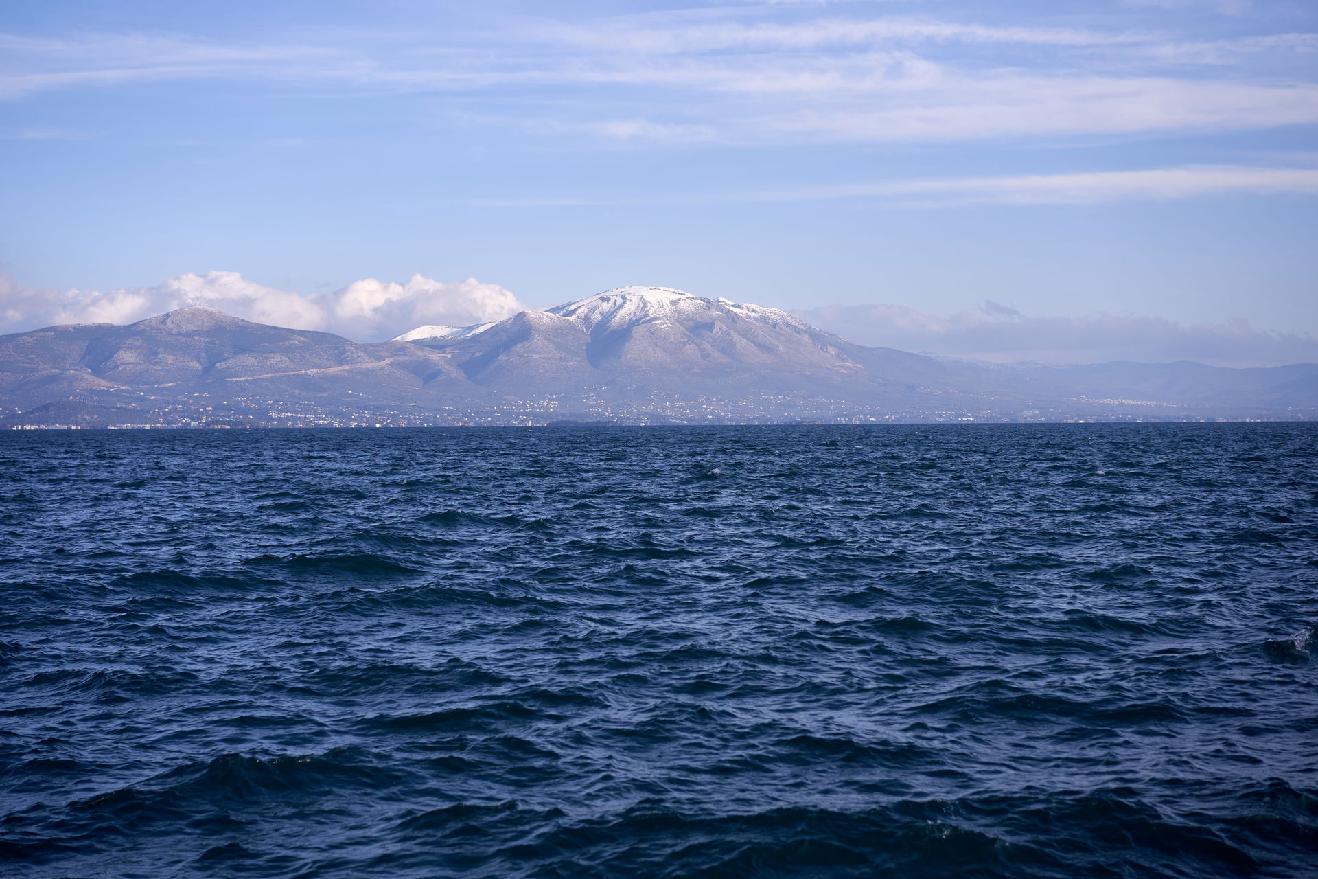 Mount Olympus (Euboea) and the Euboean Gulf from Oropos on Janu…