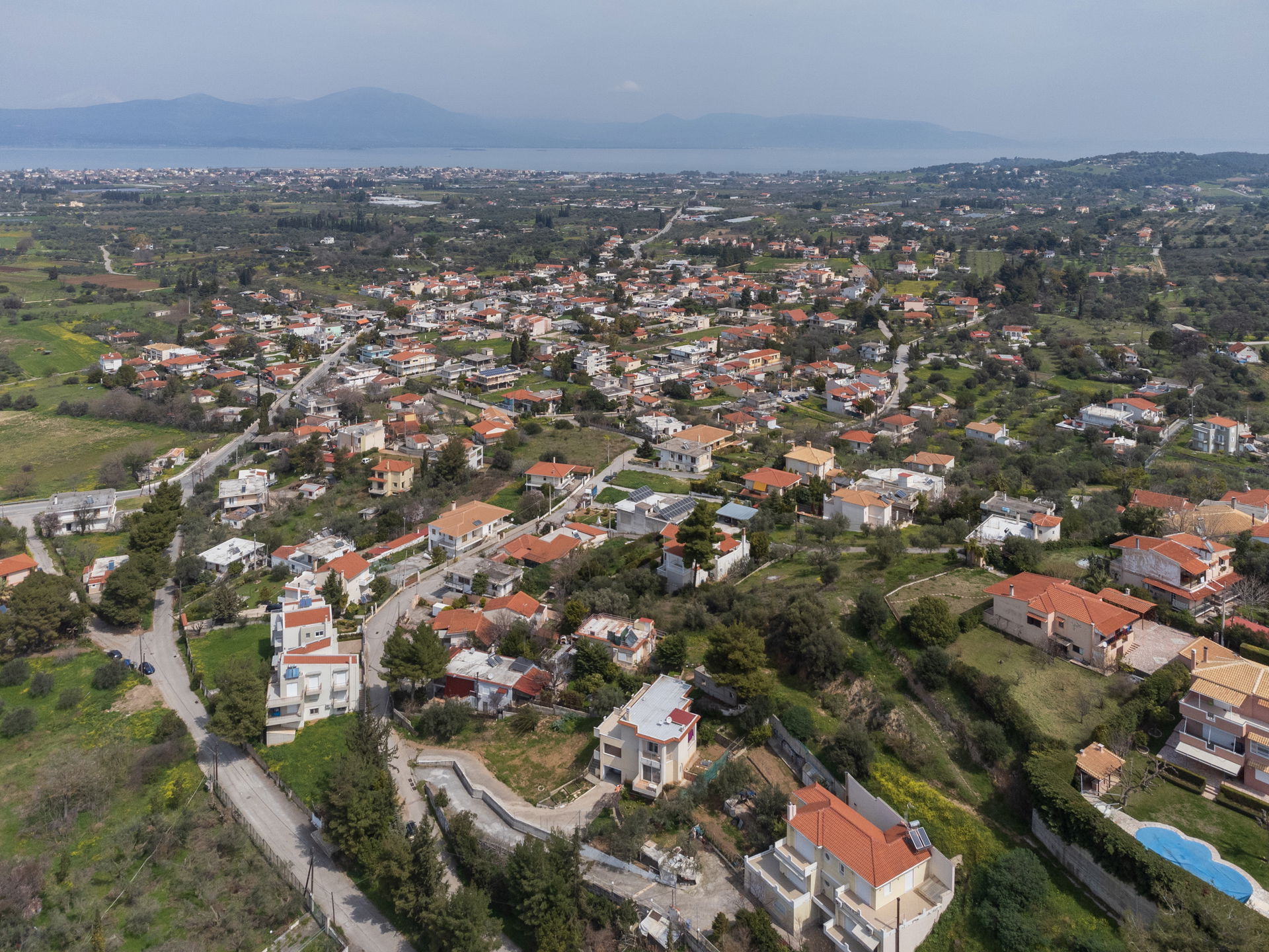 Aerial view of the town of Oropos, Attica.