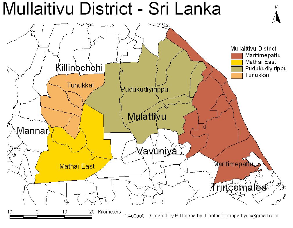 This is a map of Mullaitivu District of Sri Lanka