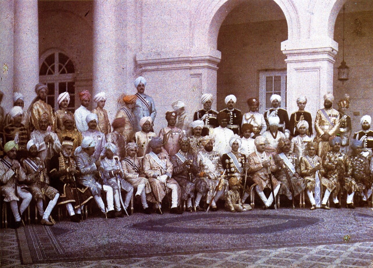 A group of Maharajas in Kapurthala in 1927, a true-colour photo…