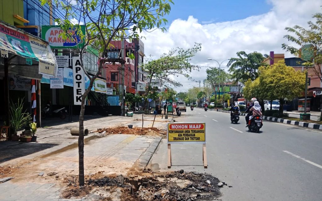 Drainage construction beside a road in Bontang, Indonesia