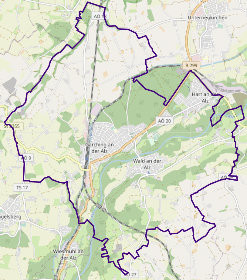 Carte OSM de Garching an der Alz, Bavière