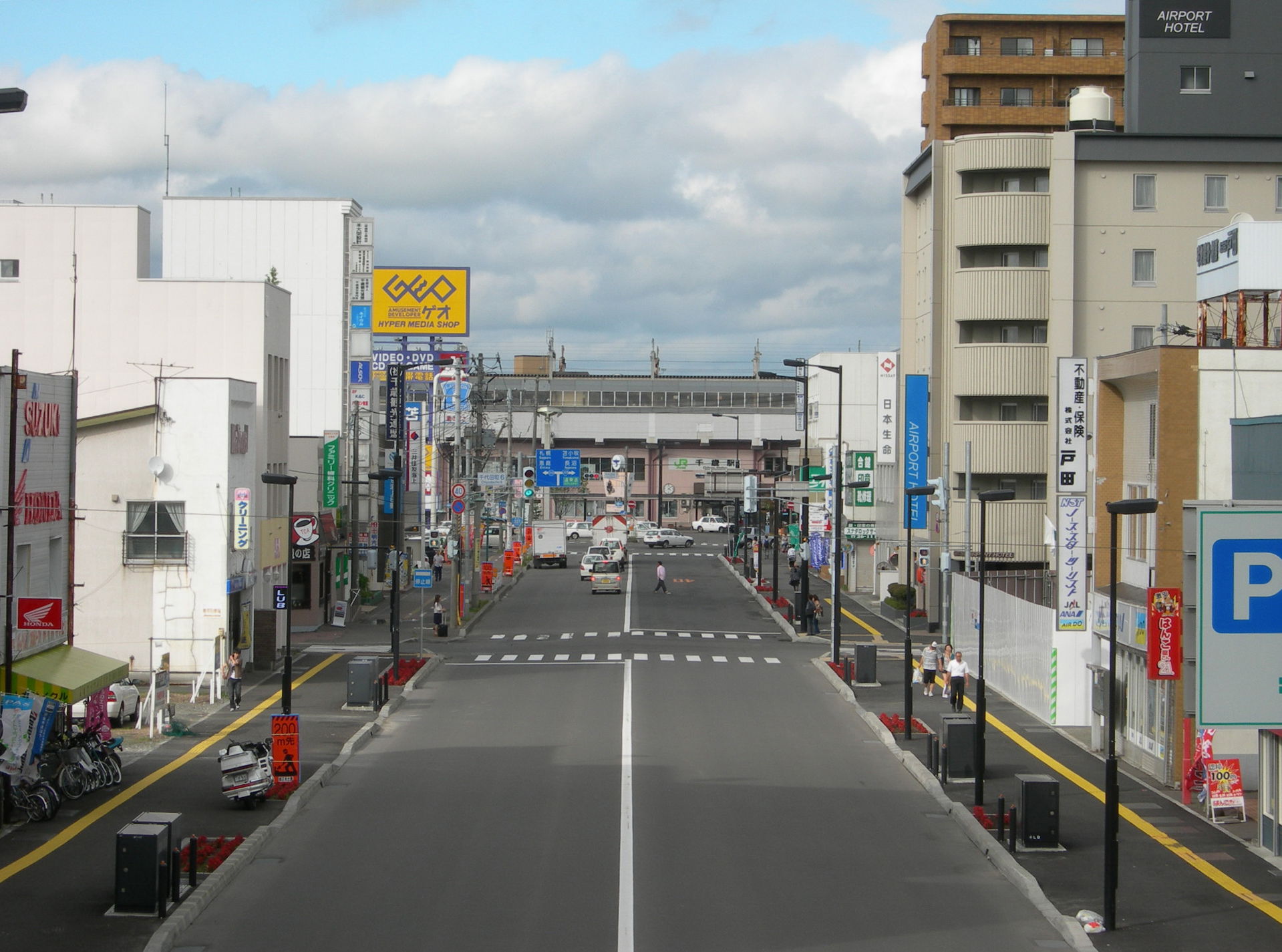 Street in front of Chitose Station, Hokkaido.