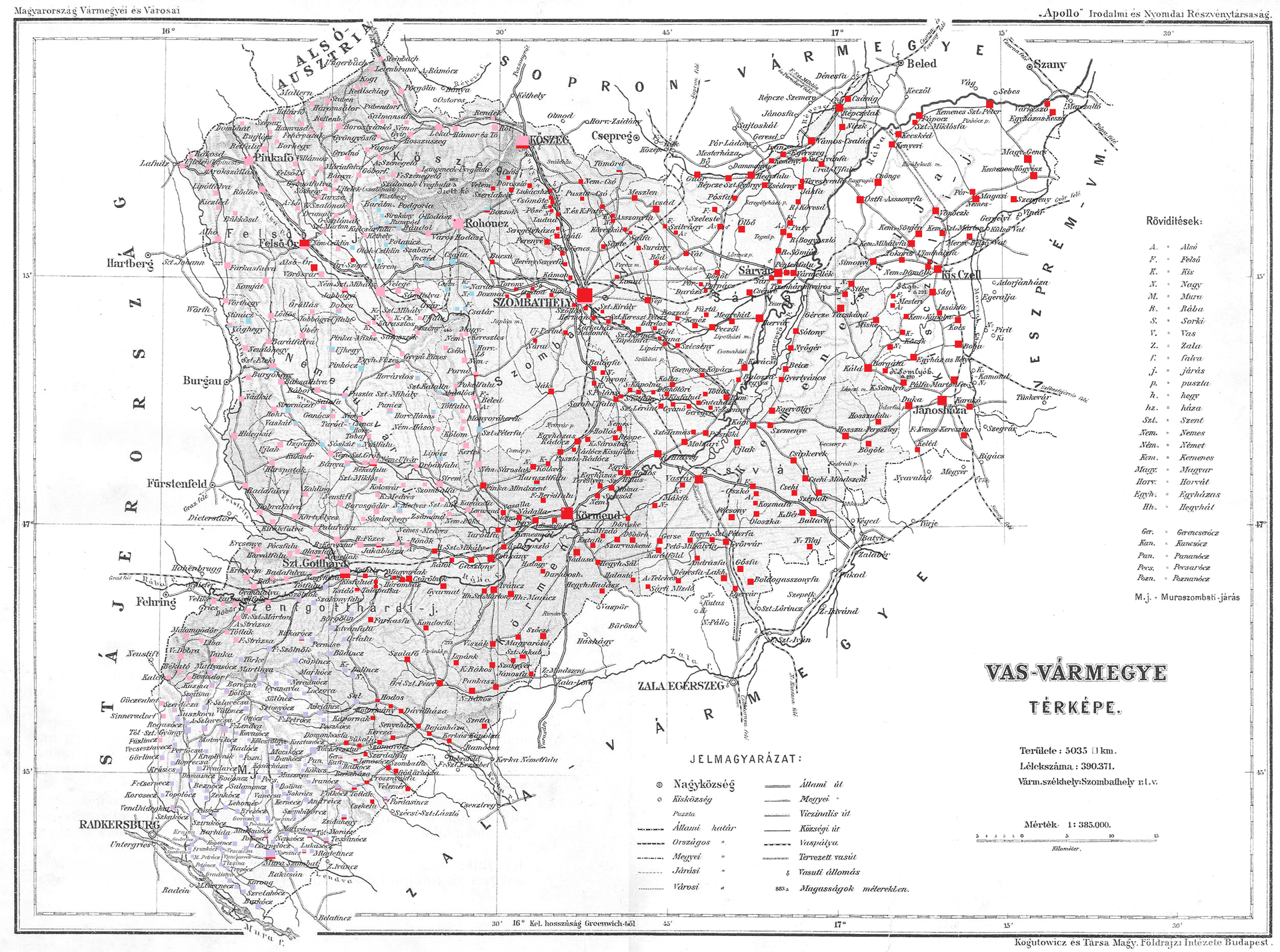 Ethnic map of Vas County (with data of the 1881 census). Key: r…