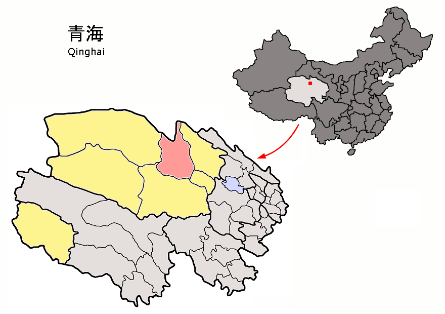 Location of Delingha County (pink) and Haixi Prefecture (yellow…
