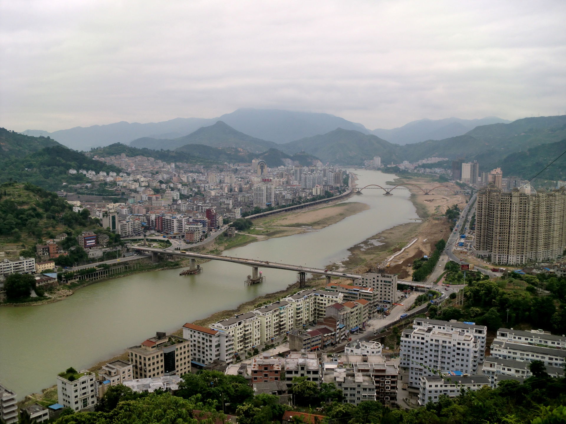 Hecheng / Qingtian City, seen from the north-west, looking down…