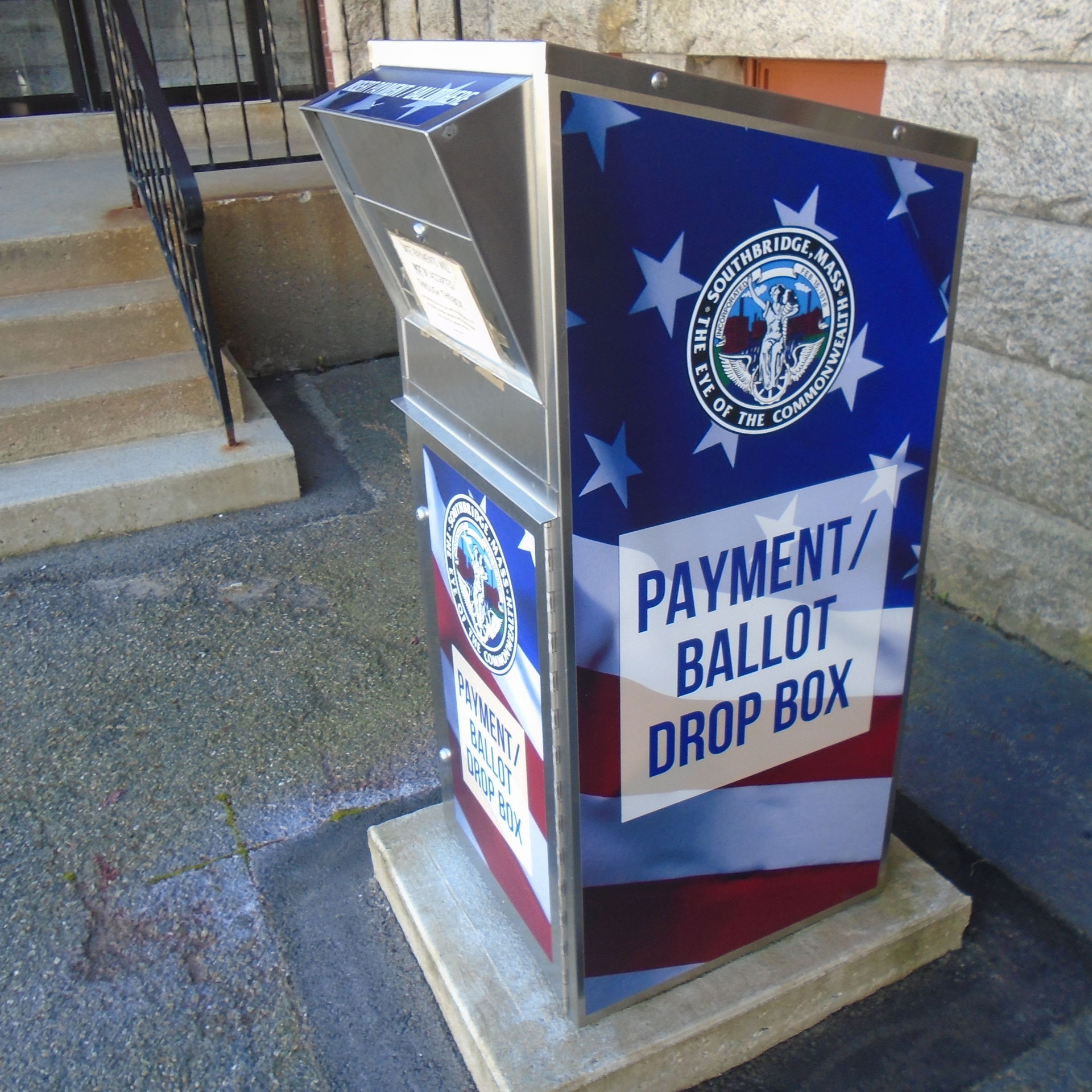 Drop box in front of Southbridge Town Hall, for people to drop …
