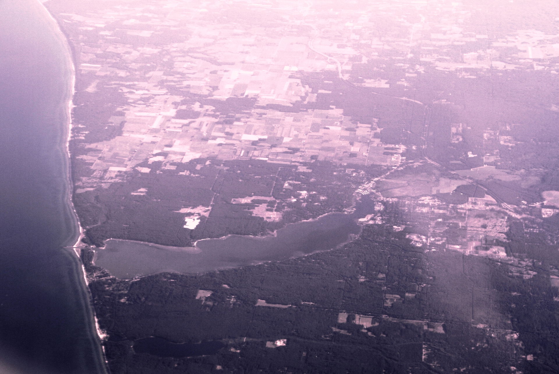 Aerial view from the south towards north, over Muskegon county,…