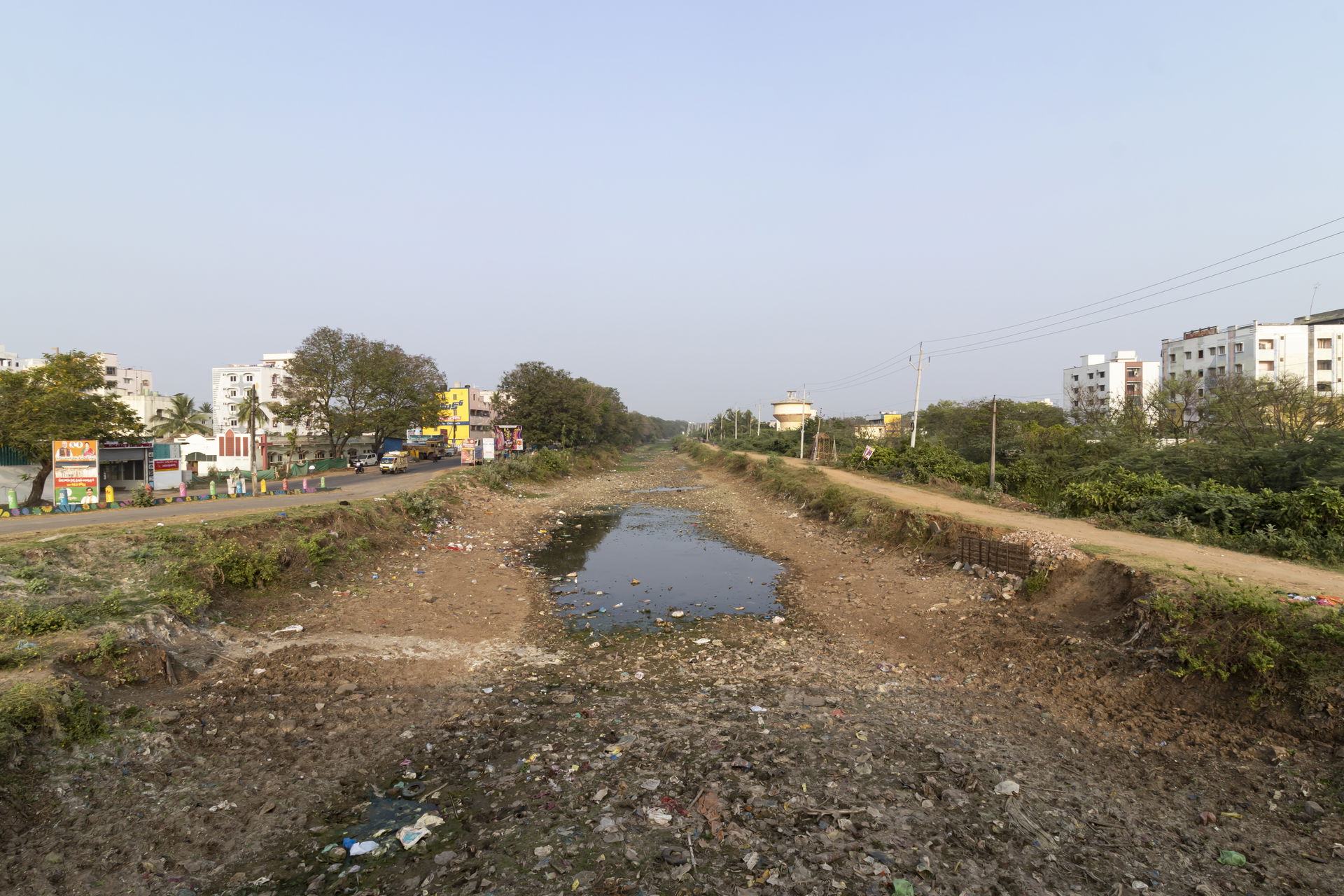 Polluted bed of Buckingham canal along Mini-Bypass road Eluru