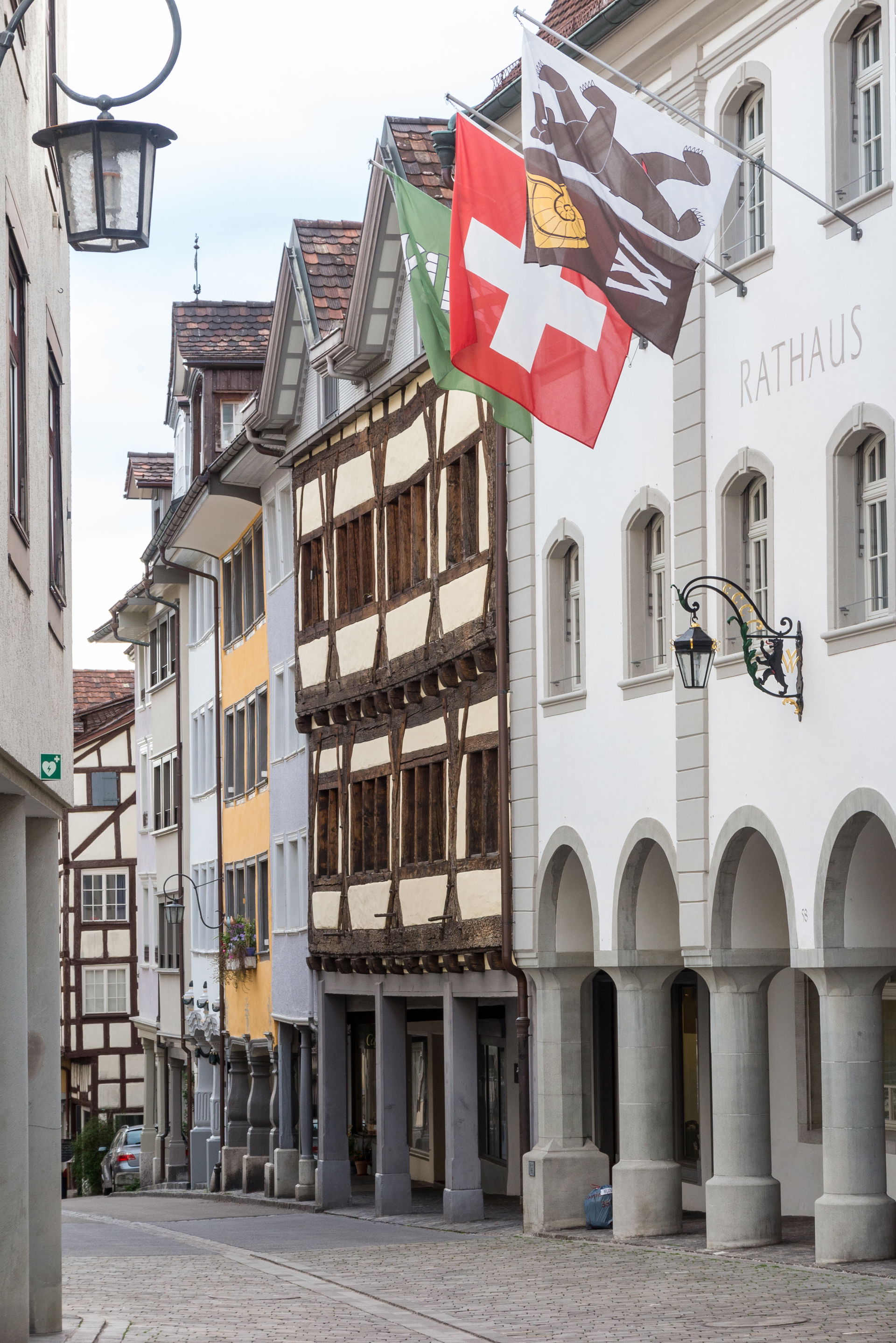 Marktgasse (Market street) with town hall of Wil, canton of St.…