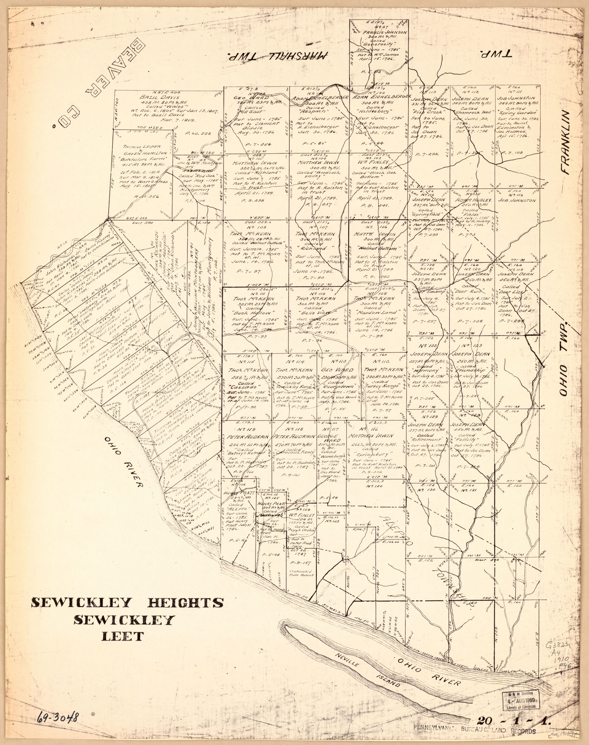Scale not given. Photocopy. Shows original land grants with all…