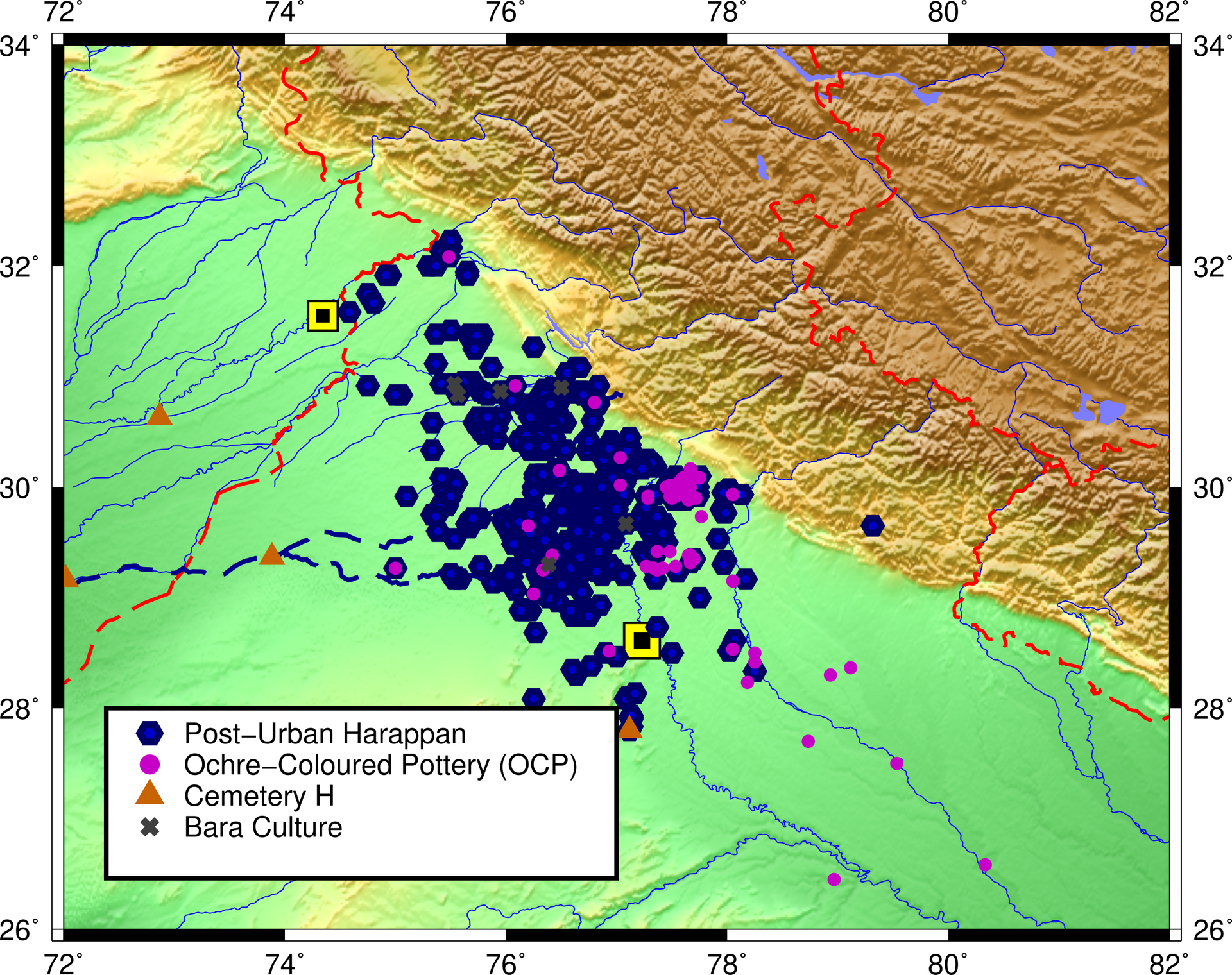 Post-urban Harappan sites Near Haryana. Alsosome Cemetery H, OC…