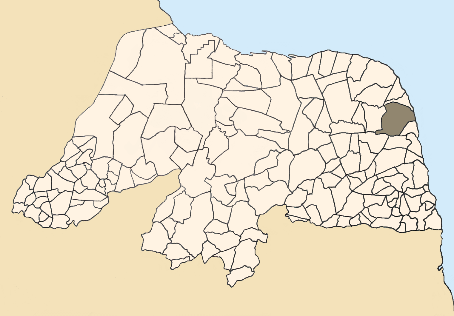 Mapa do Rio Grande do Norte (Brasil) com o município de Ceará-M…