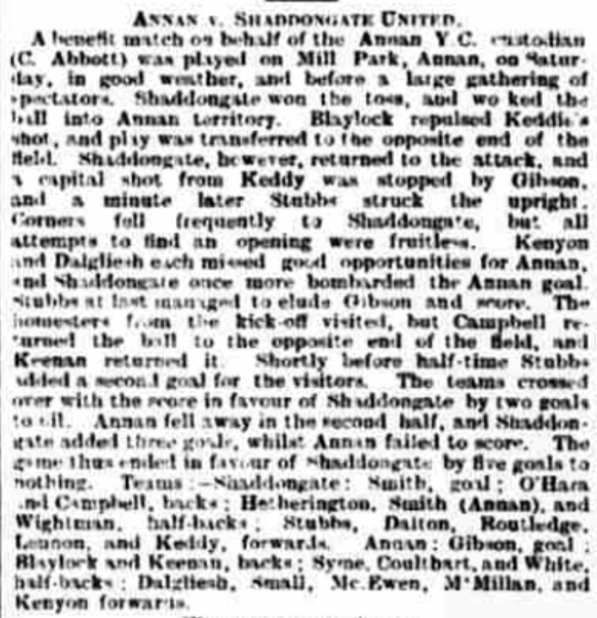Report of a friendly between Shaddongate United (now Carlisle U…