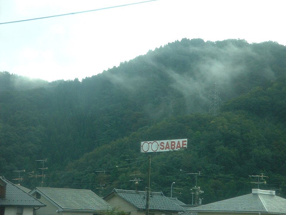 鯖江市の特産・眼鏡枠を宣伝するネオン 北陸本線鯖江~北鯖江の車窓から