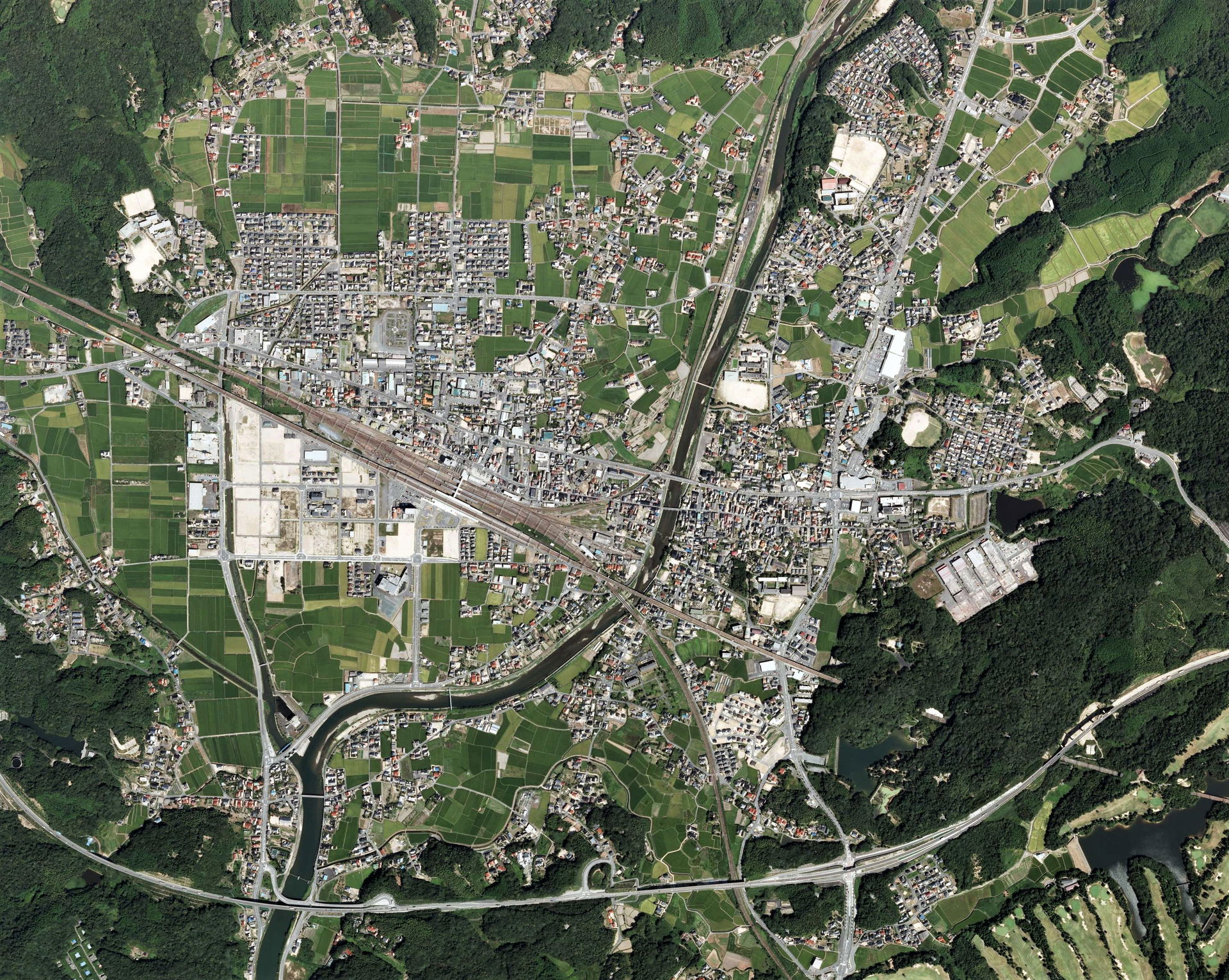 Asa district Sanyo-Onoda city center area Aerial photograph.2009