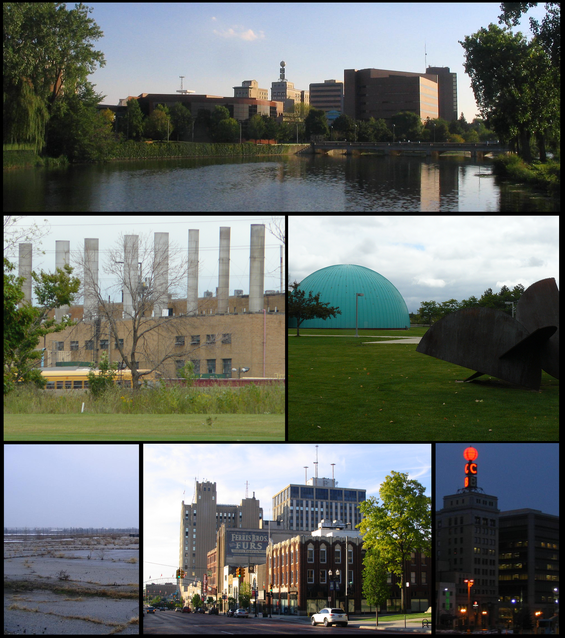 From Top Left: Downtown skyline as seen from the a bridge over …