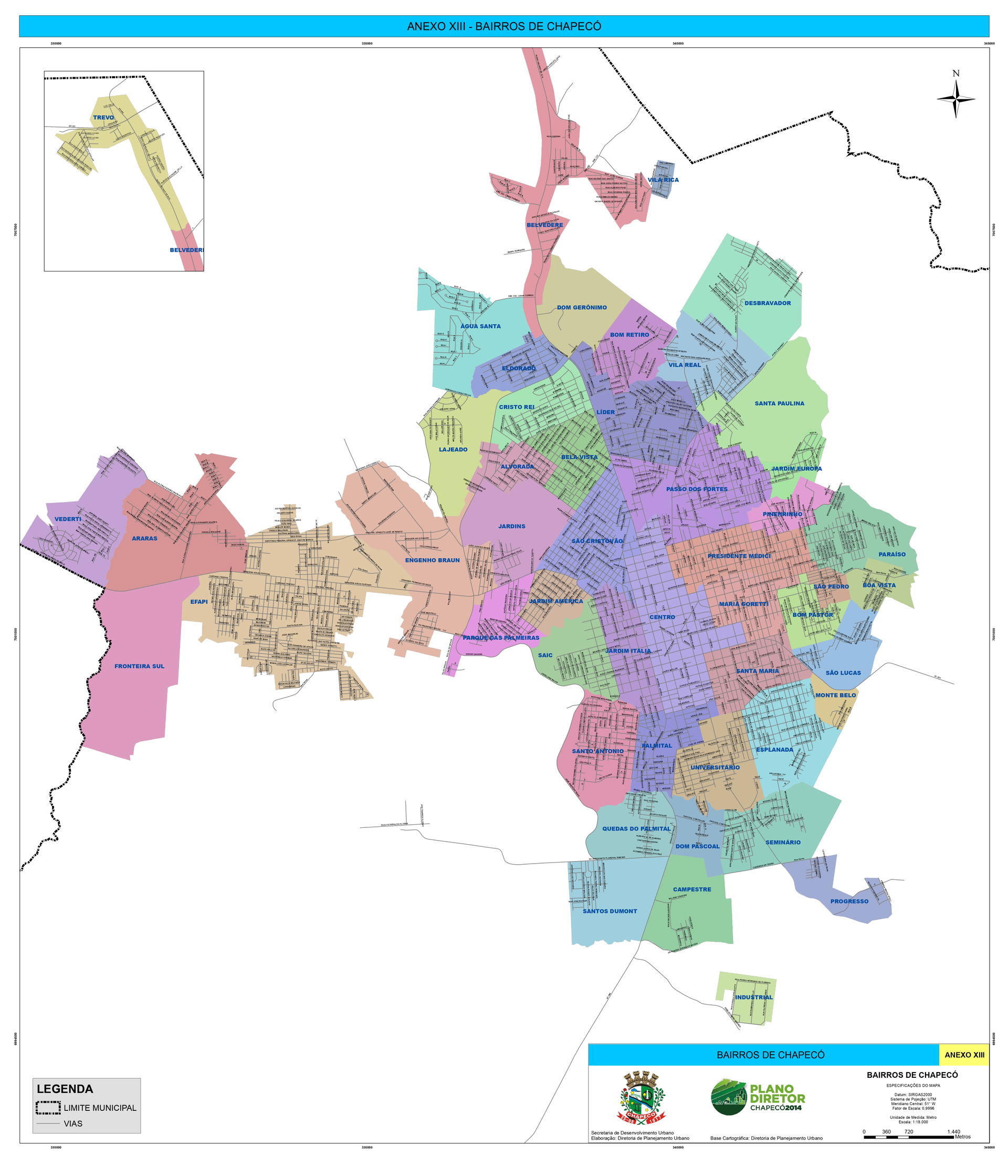 Delimitação dos bairros de Chapecó - SC