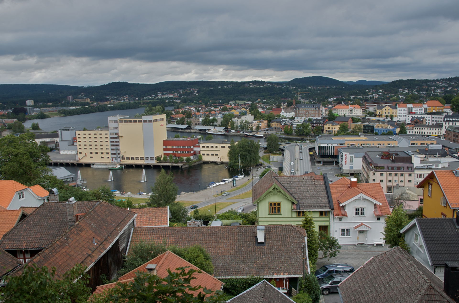 The lakes Bryggevannet and Hjellevannet in Skien, Norway.