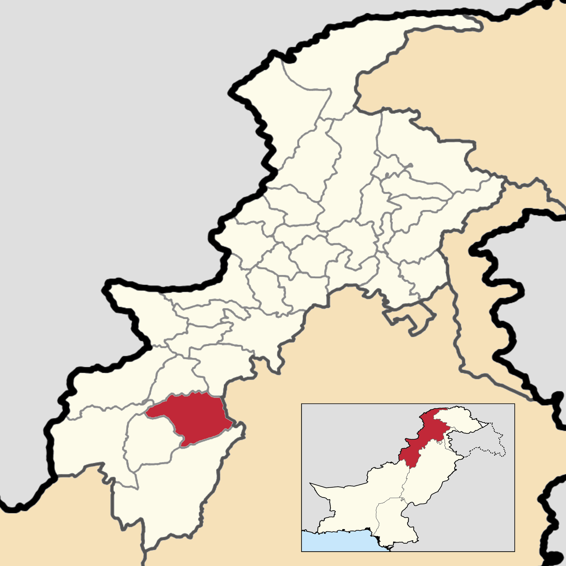 This is a map showing the location of Lakki Marwat District wit…