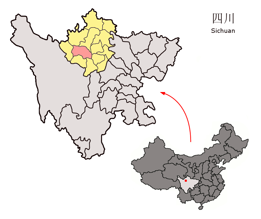 Location of Barkam County (pink) and Ngawa Prefecture (yellow) …