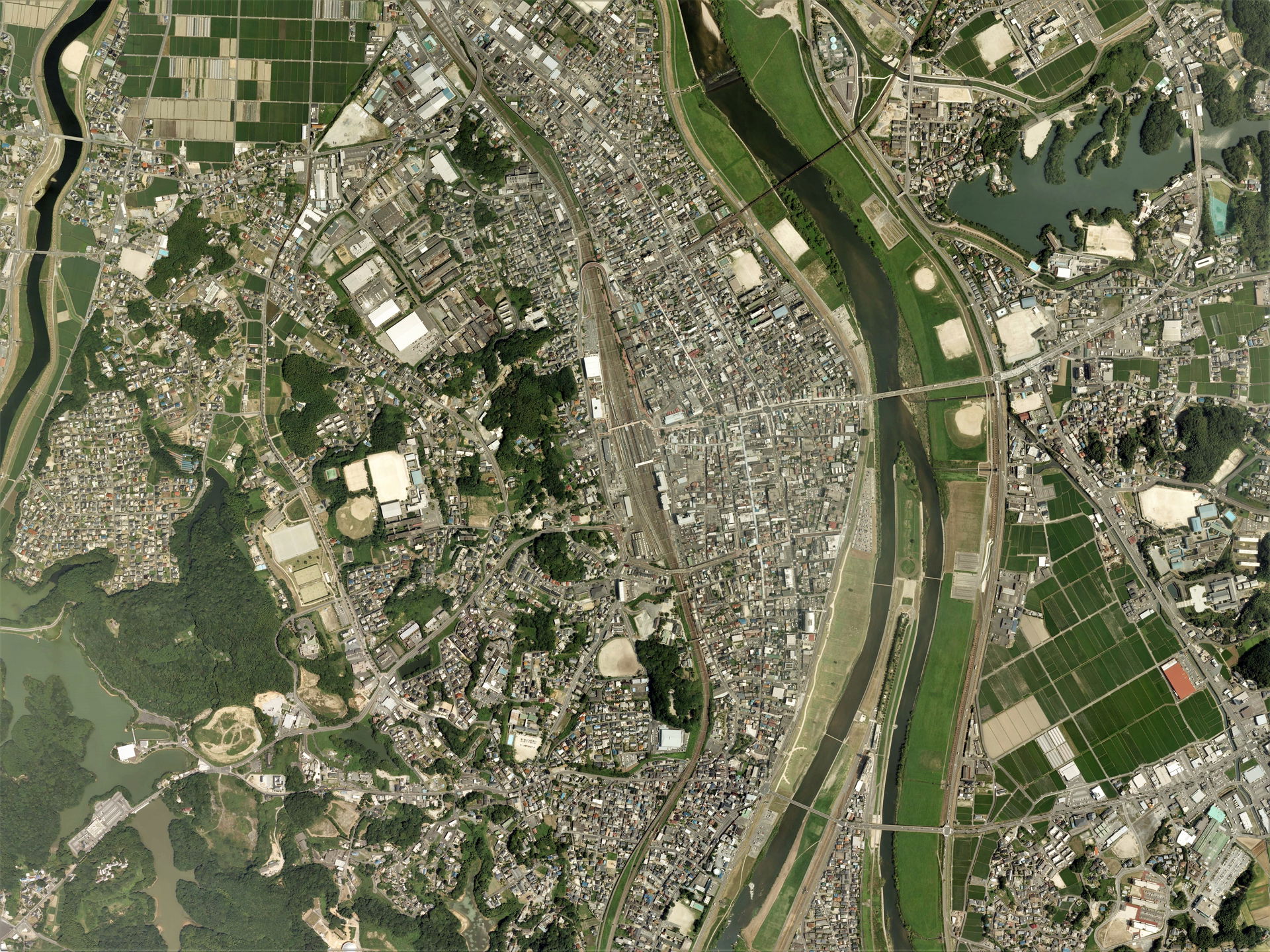 Nogata city center area Aerial photograph.2007