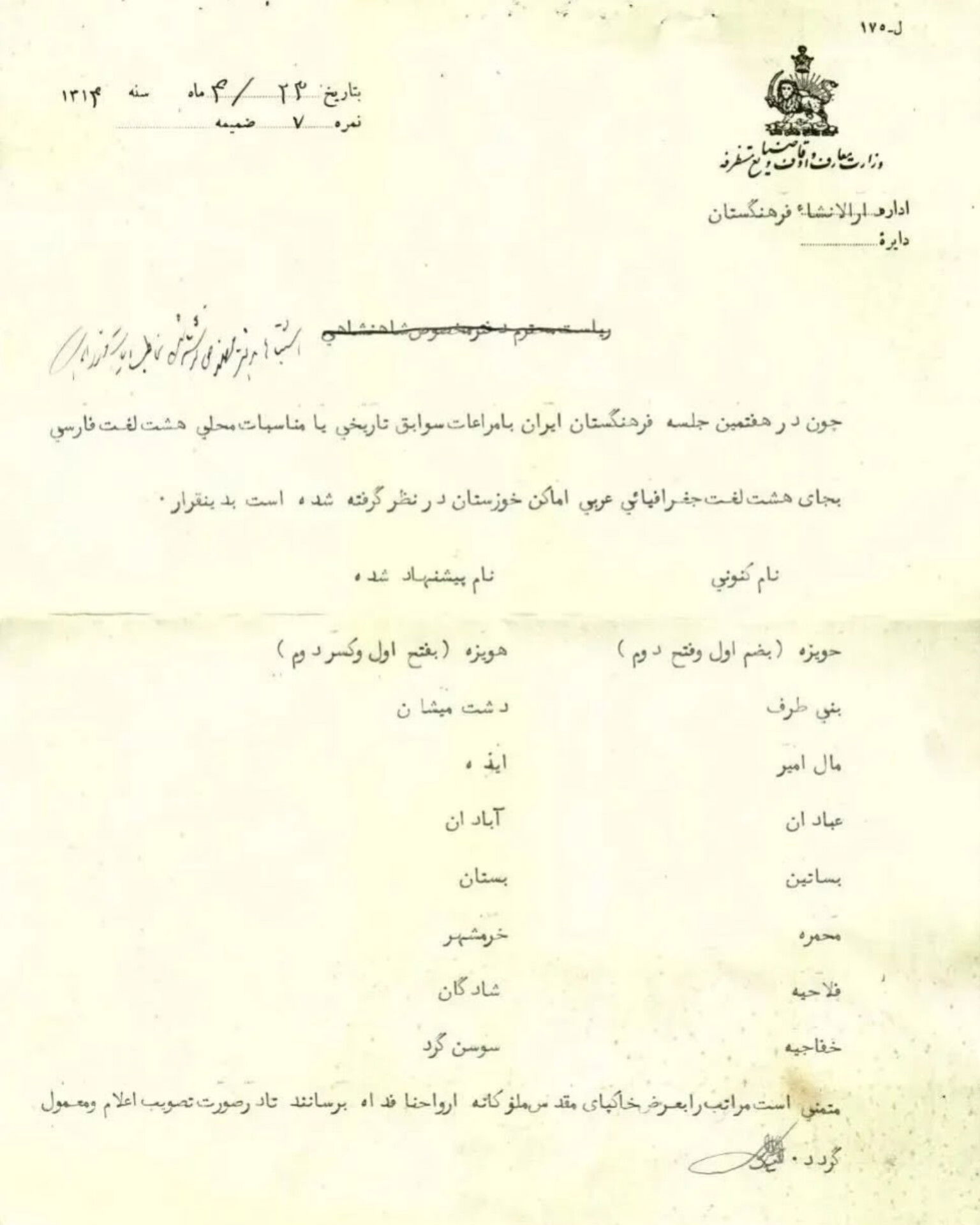 This document, issued on July 14, 1935 (23 Tir 1314) by the Min…