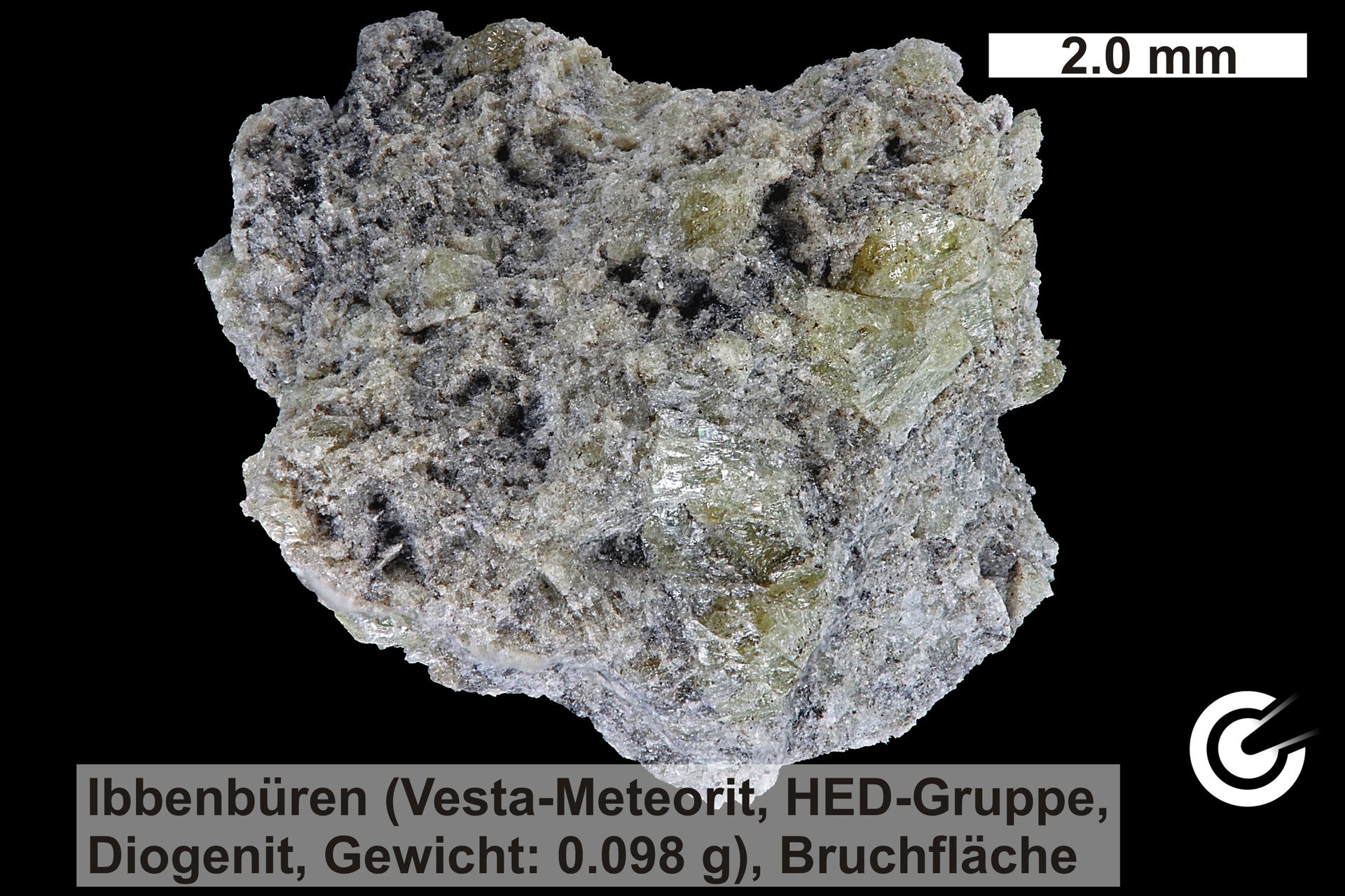 Detailansicht der Bruchfläche vom Meteorit Ibbenbüren.