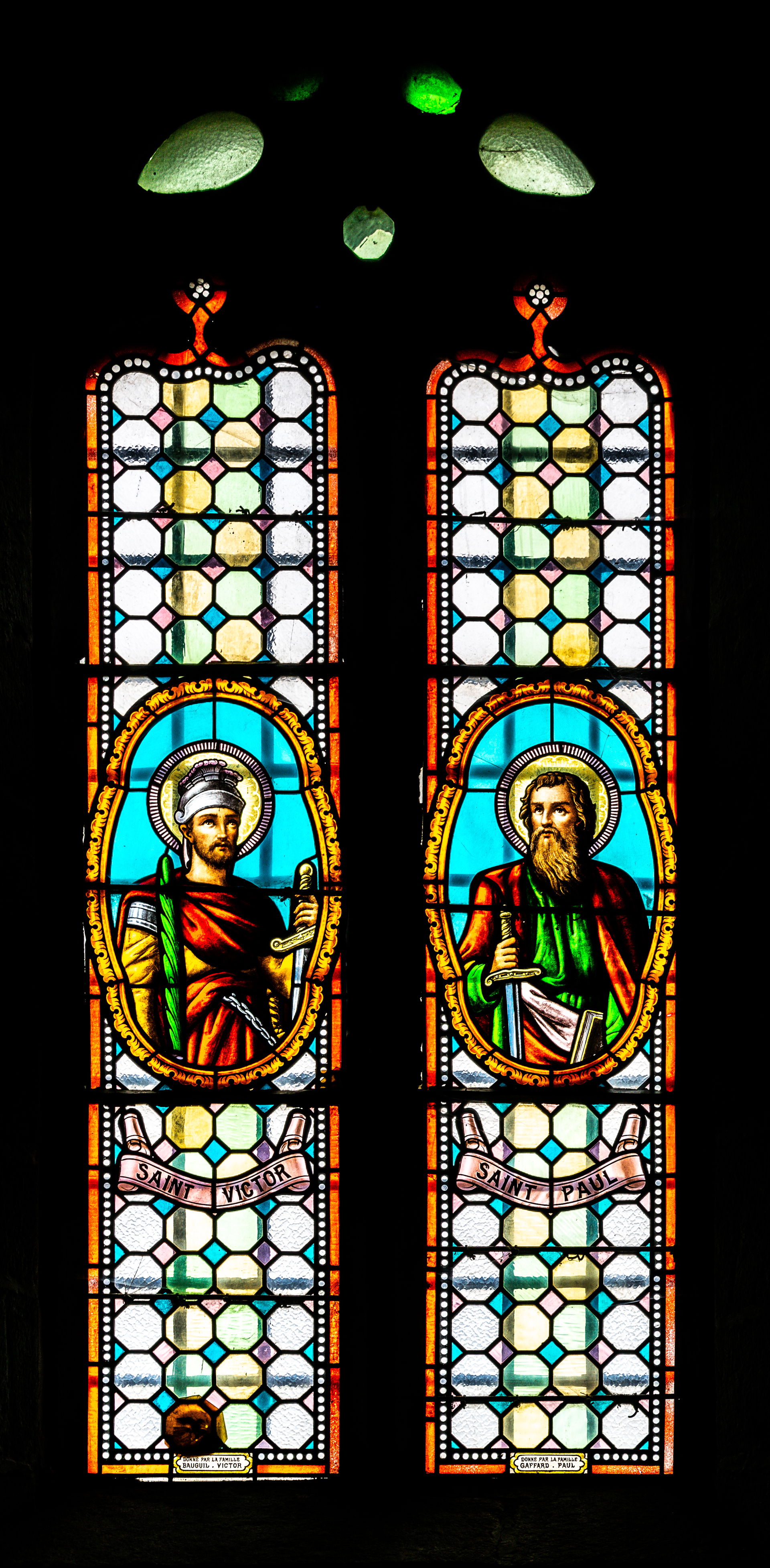 Stained-glass window of the Mary Magdalene church in Gramond, A…