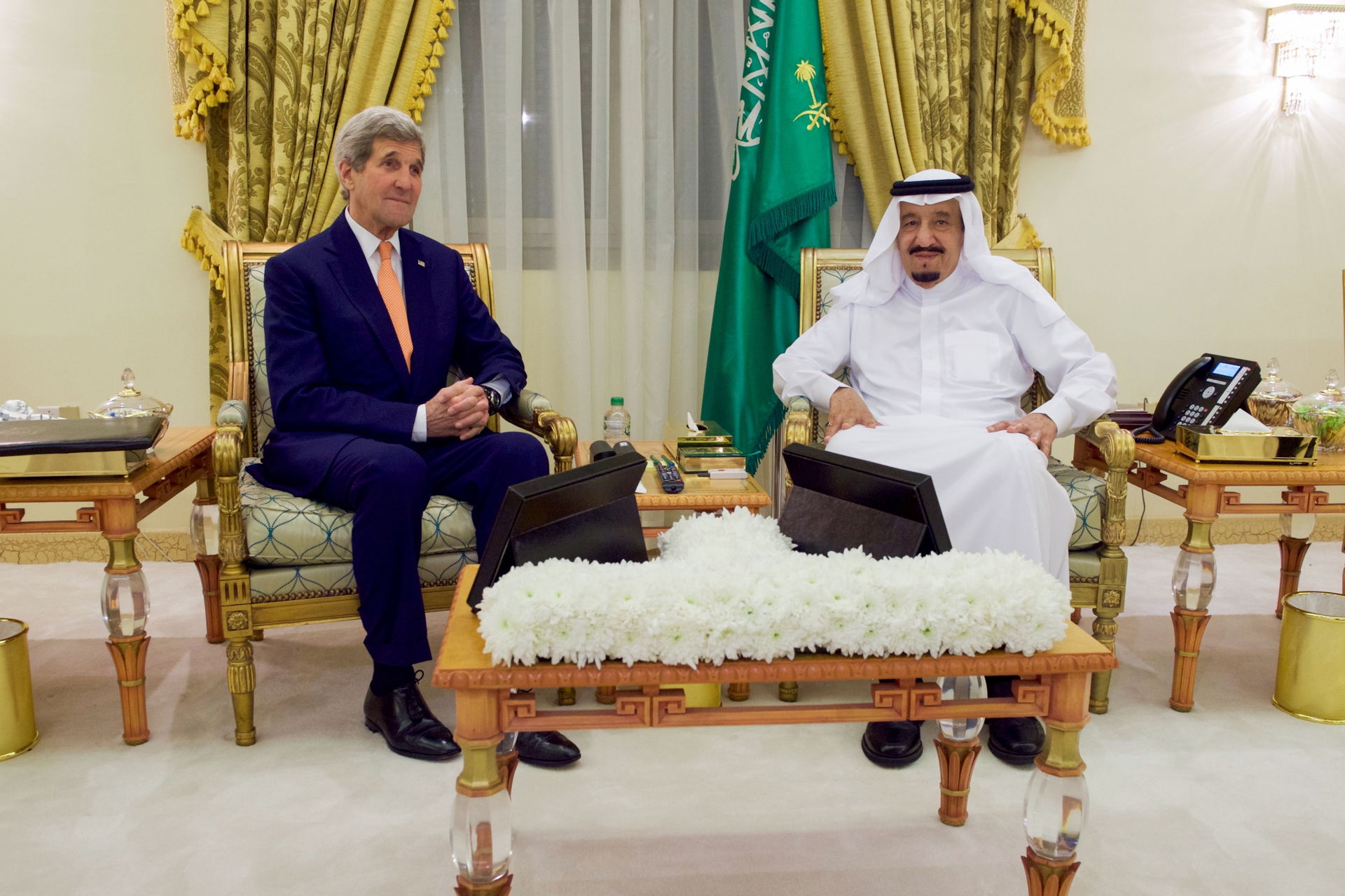 U.S. Secretary of State John Kerry sits with Saudi Arabia King …