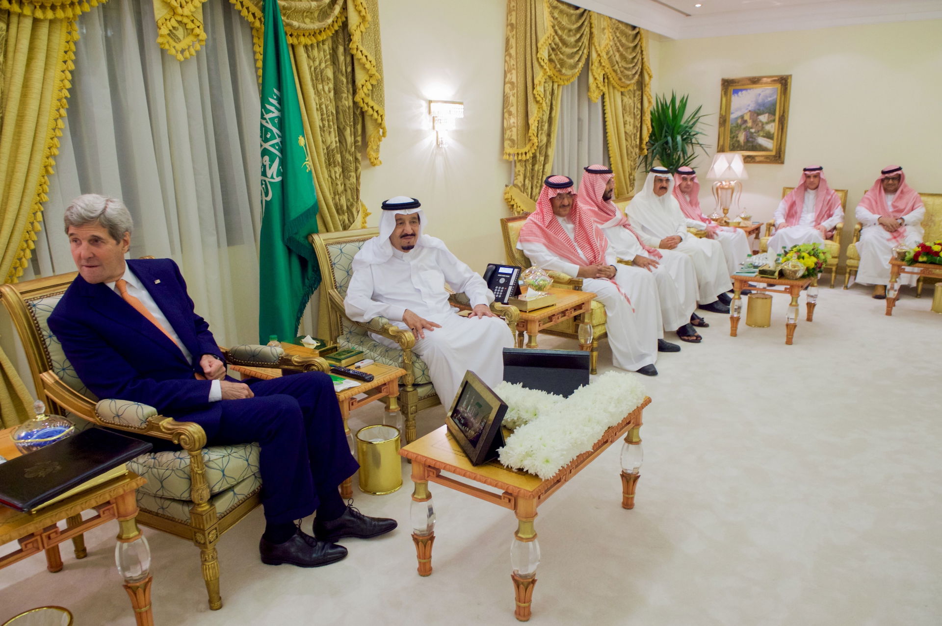 U.S. Secretary of State John Kerry sits with Saudi Arabia King …